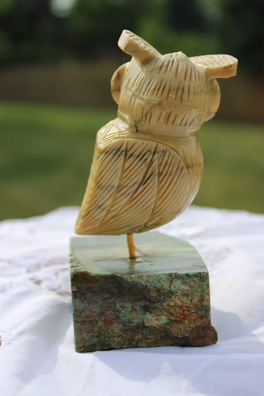 Vintage Carved Stone Owl Sculpture – Handcrafted Marble/Soapstone Figurine – 5”